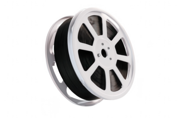 a film reel with black tape on a white background, png, transparent