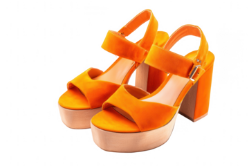 women's orange platform sandals on a white background, png, transparent