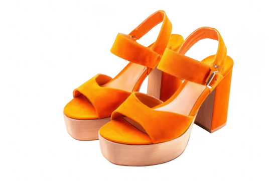 women's orange platform sandals on a white background, png, transparent