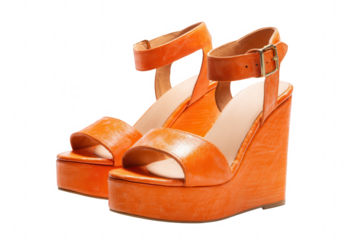 women's orange platform sandals on a white background, png, transparent