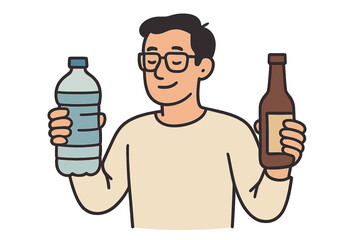 Choosing between a plastic bottle and a reusable water flask represents an eco-friendly behavior that promotes sustainability and a zero-waste lifestyle
