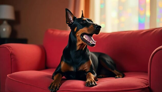 Doberman Pinscher laughing with playful growls