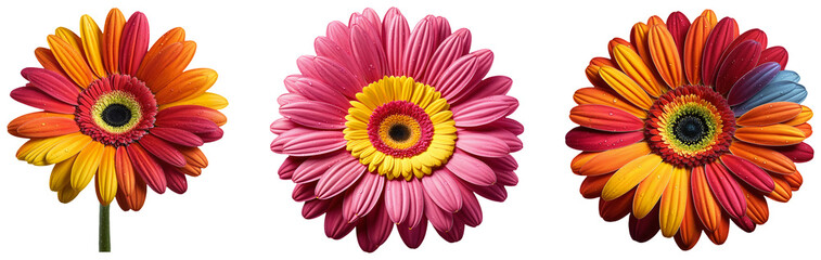 Colorful Daisy Flowers Collection: Vibrant Gerberas in Various Shades on a transparent background
