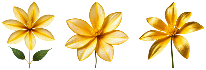 Golden flower Illustration Set: Three Variations of a Vibrant Yellow Flower on a transparent background