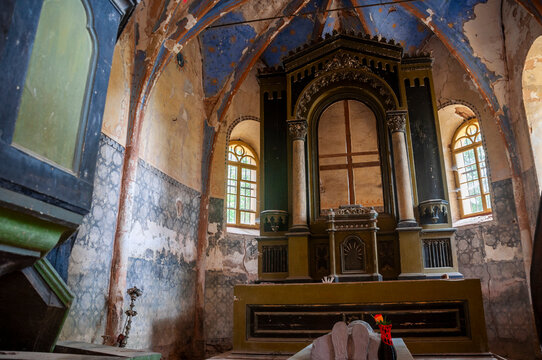 Abandoned Old  Historic Ruined Decaying  Stone Church 
