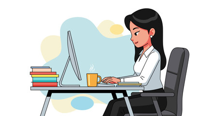 Young businesswoman working at her desk, perfect for websites, blogs, or presentations about work-life balance.