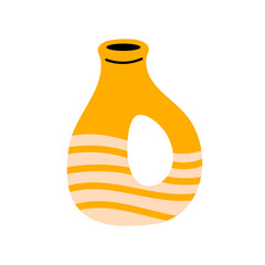 Decorative yellow ceramic vase with cutout hole and curved stripes