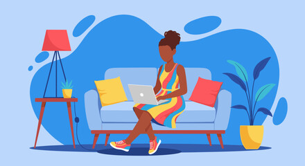 Woman working from home on laptop, perfect for website banners or blog posts about remote work.