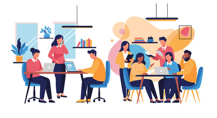 Diverse team collaborating in a modern office, perfect for presentations on teamwork and productivity.