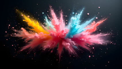 Color explosion with powder effect on black backdrop