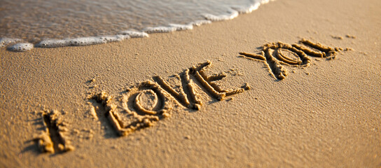 Fototapeta premium I LOVE YOU Written in Vertical Beach Sand Composition with Emotional Clarity