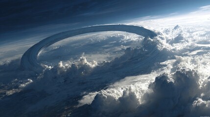 Futuristic ring structure over a cloudy planet