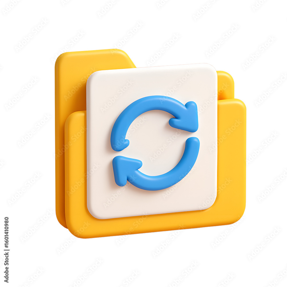 Fototapete synchronization icon: a 3d rendered digital file folder icon showcases the concept of data synchroni