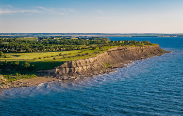 Scenic aerial view of lake Sakakawea shoreline at sunset in North Dacota © PhotoSpirit