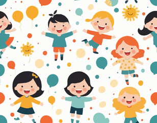 Cute Kids Vector Illustration – Happy Children Playing and Smiling
