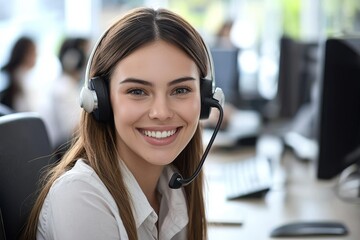 Cheerful Woman Providing Support in a Call Center Environment
