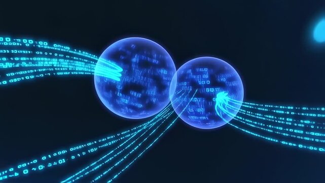 Abstract glowing spheres connected by digital lines