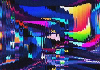 Vibrant glitch texture with dust, film grain, scattered RGB distortions and chromatic displacement. Ideal for album art, tech-inspired posters, or futuristic digital interfaces and motion graphics.