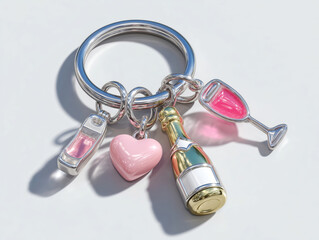 Charming close-up of a silver keyring adorned with festive charms