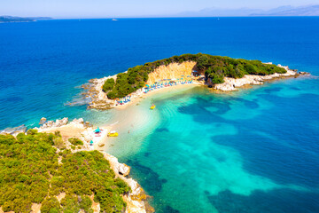 Naklejka premium View of Bora Bora beach in Ksamil, Albanian Riviera. Ksamil islands are located near the Saranda, Albania.