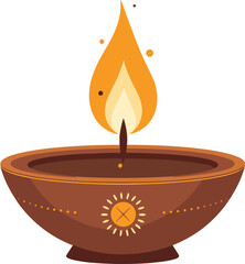 Decorative oil lamp with a flame for cultural and festive celebrations
