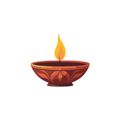 Elegant oil lamp with a flame for cultural and festive ambience
