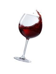 Splashing red wine in a stemmed glass isolated On Transparent Png Background.