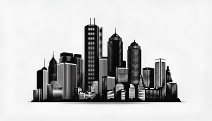 Naklejka premium Monochrome silhouette of skyscrapers, a stark, modern cityscape on white
