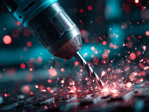 Precision welding process with sparks and metal shavings - Powered by Adobe