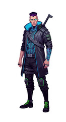 Cyberpunk Character Illustration Futuristic Sci-Fi Warrior with Cybernetic Enhancements