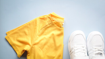 outfit on a plain background, women's clothing, children's clothing, white sneakers