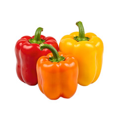 Vibrant mini sweet peppers in red orange yellow colors neatly arranged and centered on a white background