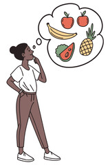 Healthy Diet Decision – Woman Thinking about Food

