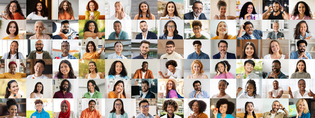 A vibrant collection showcases diverse, multiracial individuals smiling and engaging joyfully. Each...