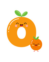 Vector letter O with a cheerful orange – alphabet fruit card