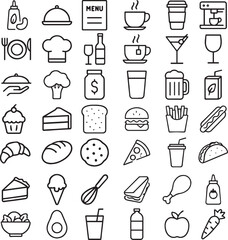 Collection of diverse food and beverage icons