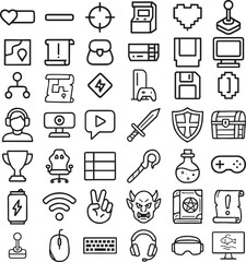 Collection of gaming icons for digital and print media