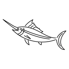 Vector illustration of a marlin fish in linear style, suitable for logos and icons.