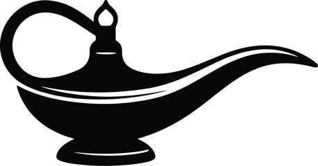 A stylized black silhouette of a genie lamp evokes magic and fantasy, perfect for designs related to Arabian Nights, wishes, and mystical themes.