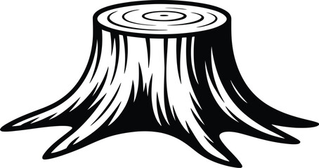 A stylized tree stump illustration showcases the rings and texture of the wood, perfect for forestry, nature, or environmental themes with a clean, graphic design.
