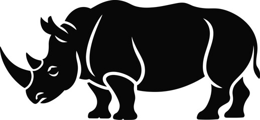 A bold rhinoceros silhouette stands powerfully, showcasing its iconic horn and sturdy build, perfect for wildlife illustrations, conservation projects, or graphic design elements.