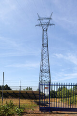 High mast pylon with high voltage cables at the River Lek at Krimpen