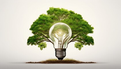 light bulb against tree isolated on white background ecological and energy concept ai generated images
