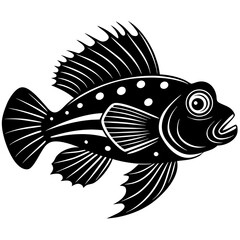 Vector art of a detailed black and white illustration of a tropical fish isolated on white background