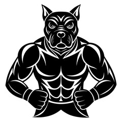 Vector art of a powerful muscular dog with a fierce expression