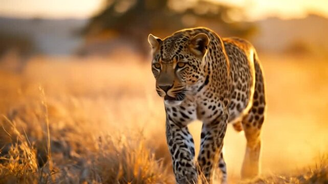 Leopard running wildlife cheetah animal. 4k video