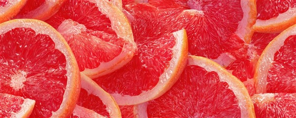 Seamless pattern of juicy red grapefruit slices