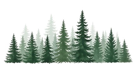 Obraz premium Misty evergreen forest scene with tall pine trees