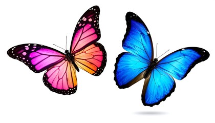 Obraz premium Two vibrant butterflies in flight
