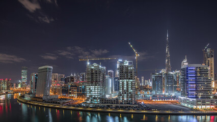 Obraz premium The rhythm of the city of Dubai near canal aerial timelapse